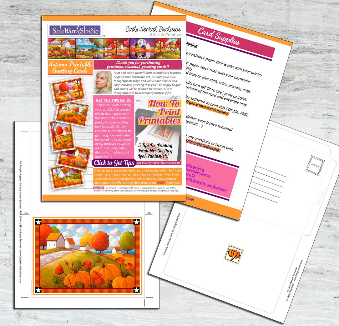 pages from downloadable fall greeting art card kit