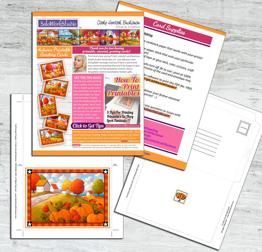 pages from downloadable fall greeting art card kit
