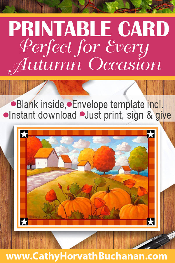 Printable Card Kit Pumpkin Poppies, PDF Instant Download