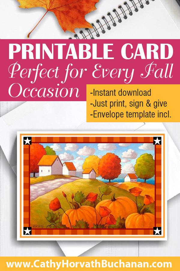 Printable Card Kit Pumpkin Poppies, PDF Instant Download