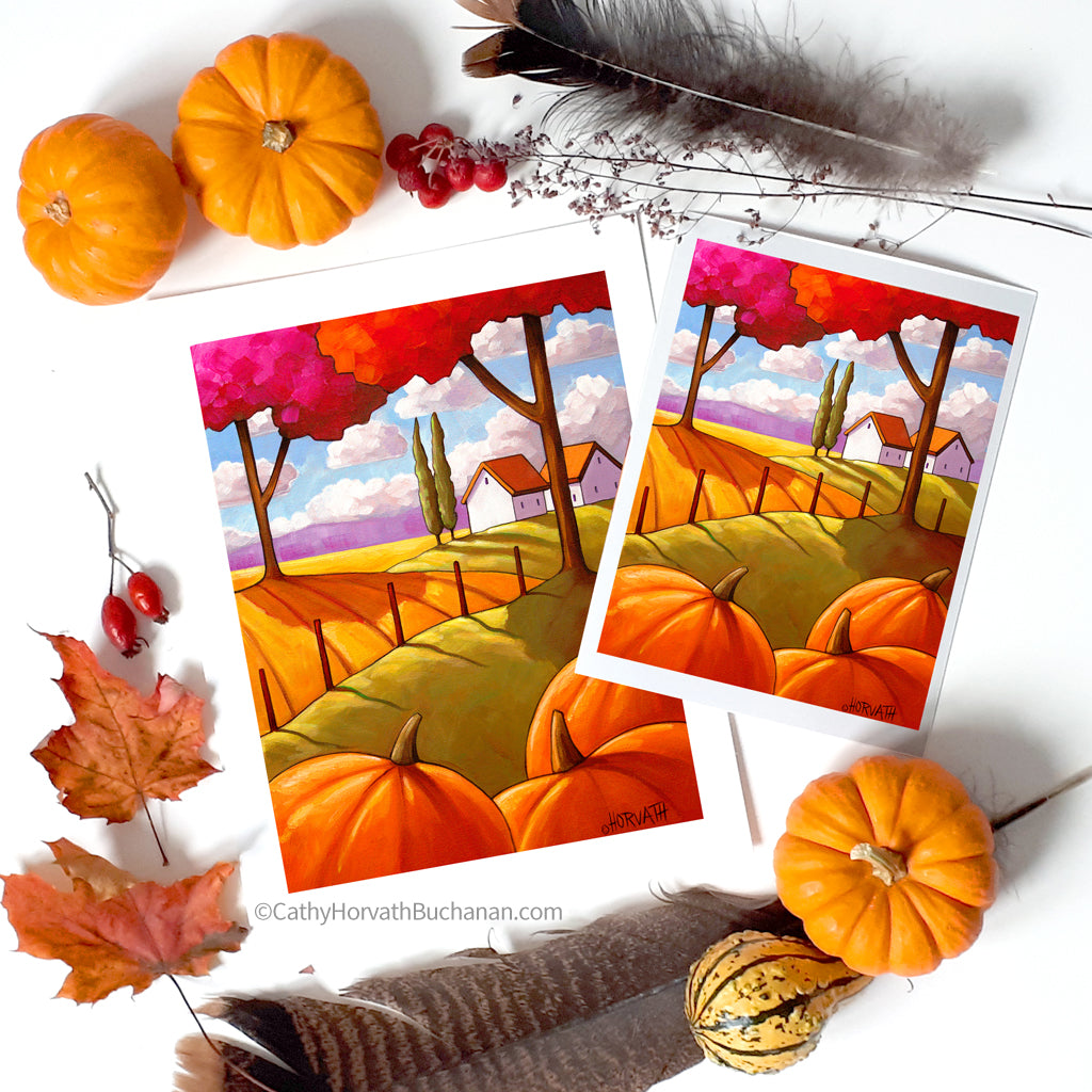 Pumpkin Landscape Trees - Art Print by artist Cathy Horvath Buchanan