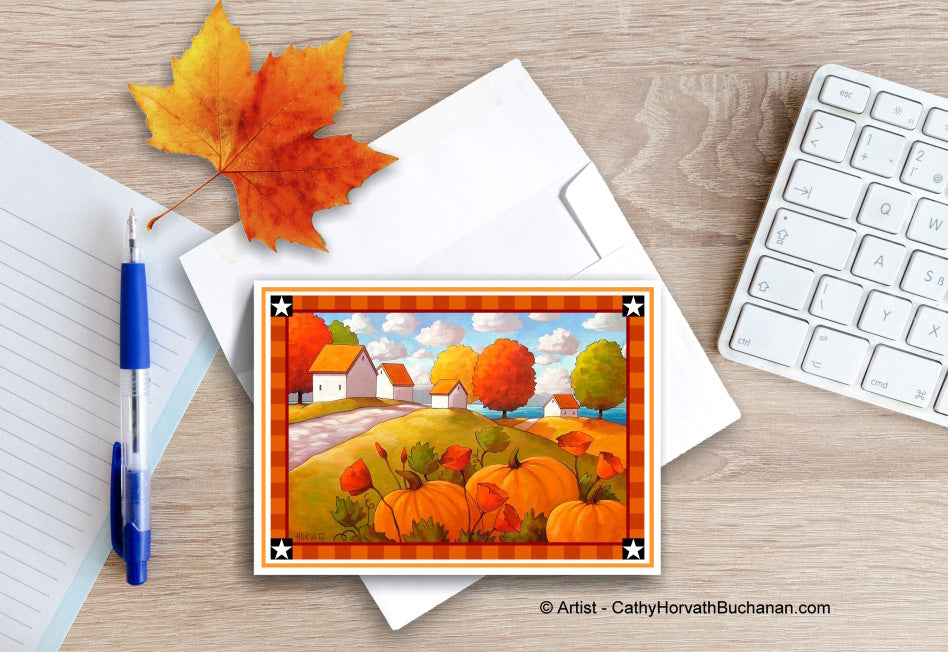 Printable Card Kit Pumpkin Poppies, PDF Instant Download