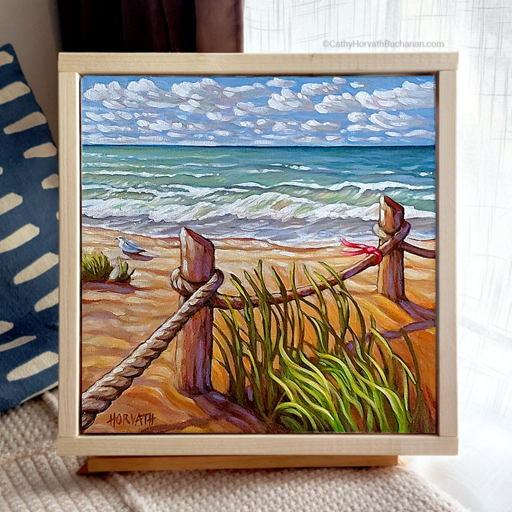 Red Ribbon Rope, Horizons Original Painting 12x12