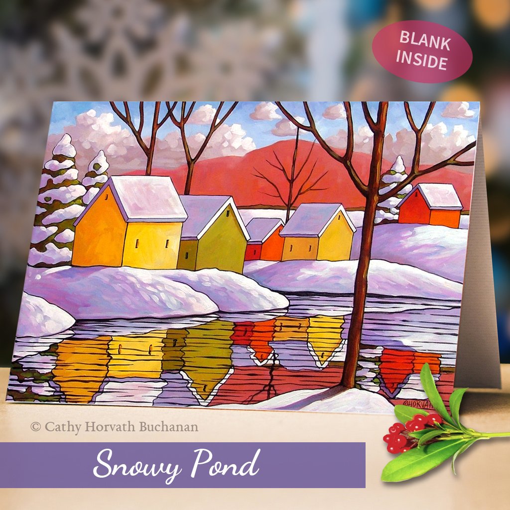 snowy pond art card by artist Cathy Horvath Buchanan