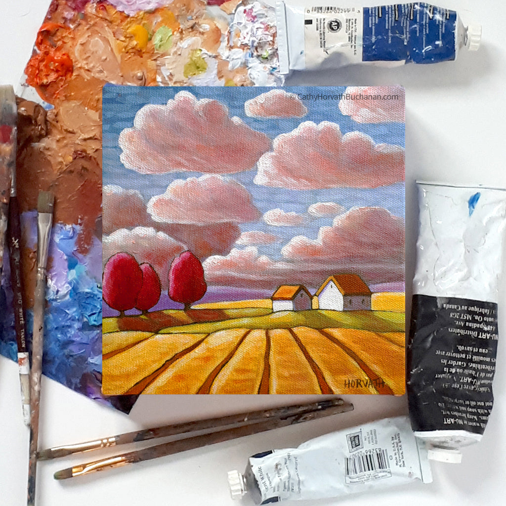 Storm Clouds Hay Field - Original Painting by Cathy Horvath Buchanan