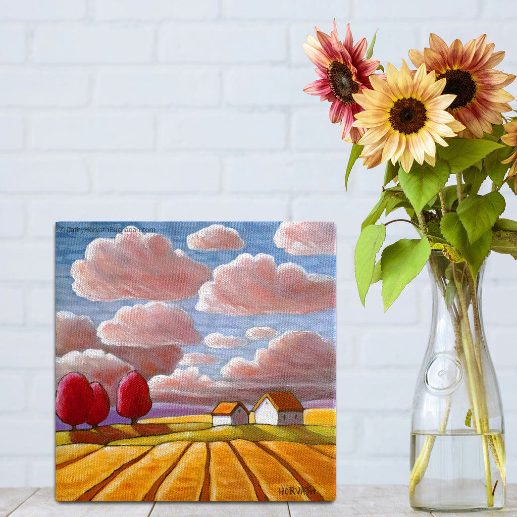 Storm Clouds Hay Field - Original Painting by Cathy Horvath Buchanan