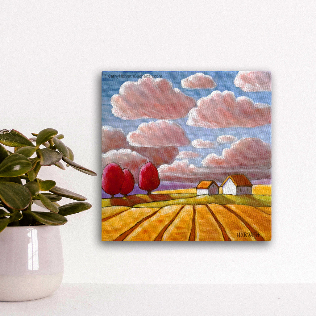 Storm Clouds Hay Field - Original Painting by Cathy Horvath Buchanan
