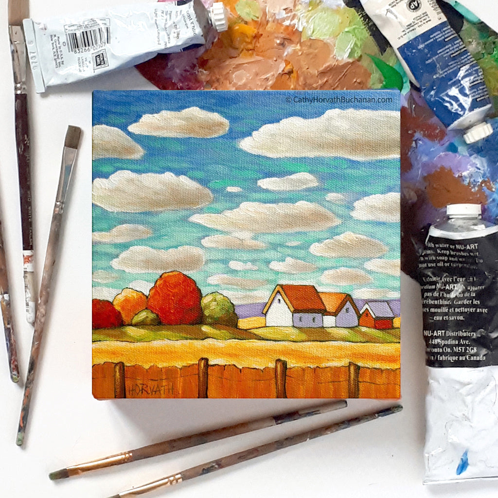 Turquoise Sky and Fields - Original Painting by Cathy Horvath Buchanan