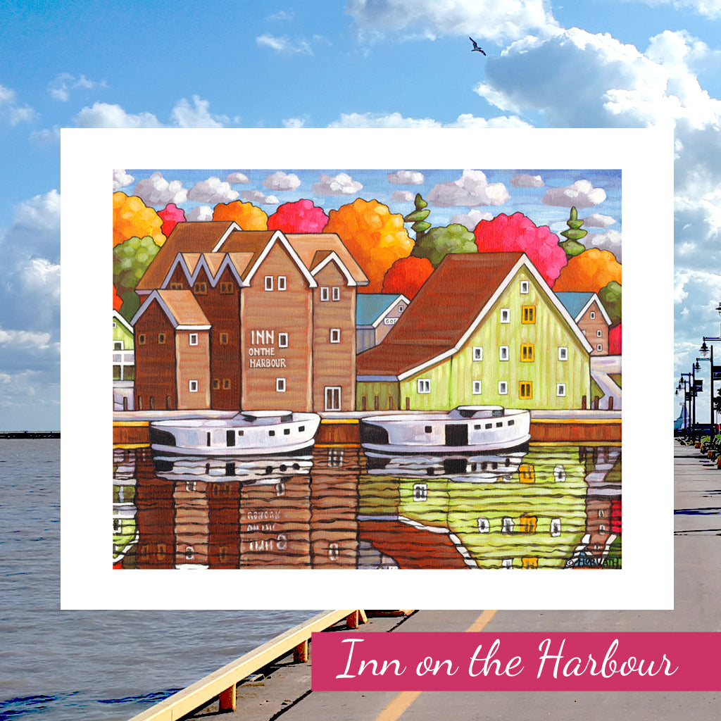 Port Stanley Inn on the Harbor, Scenic Coastal Lake View Folk Art PrintPort Stanley Inn on the Harbor, Scenic Coastal Lake View Folk Art Print by artist Cathy Horvath Buchanan