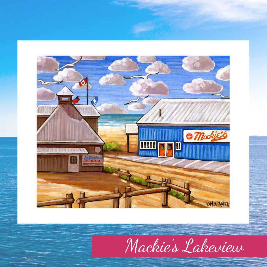 Port Stanley Mackies on the Beach, Historic Coastal Lakefront View Art Print by artist Cathy Horvath Buchanan