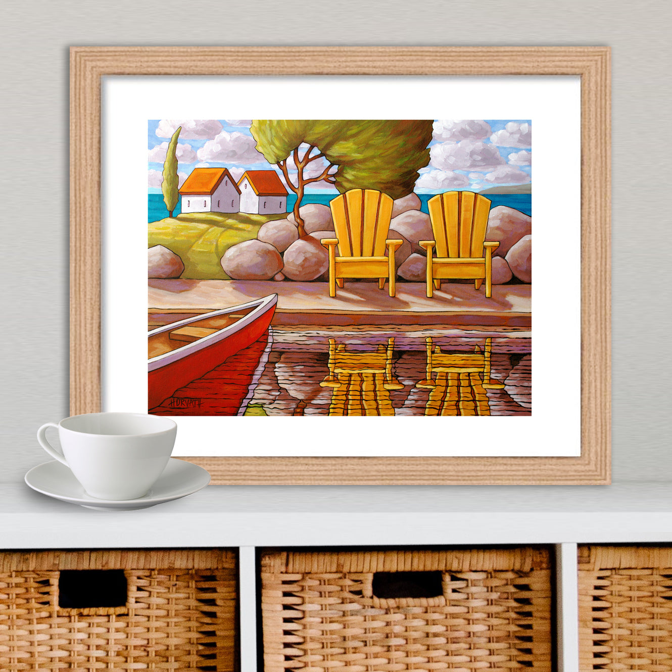 Yellow Chairs Canoe View - Art Print by Cathy Horvath Buchanan