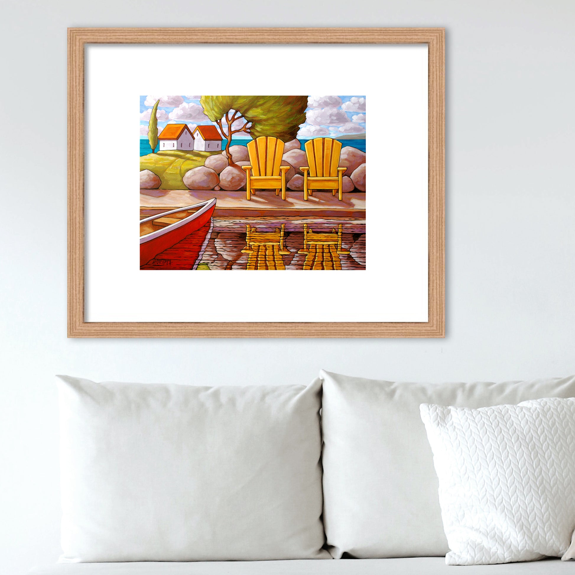 Yellow Chairs Canoe View - Art Print by Cathy Horvath Buchanan