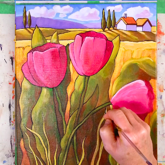 Three Pink Tulips Painting Process
