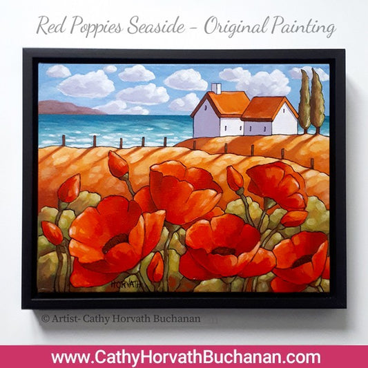 NEW in my shops, 'Red Poppies Seaside' original painting