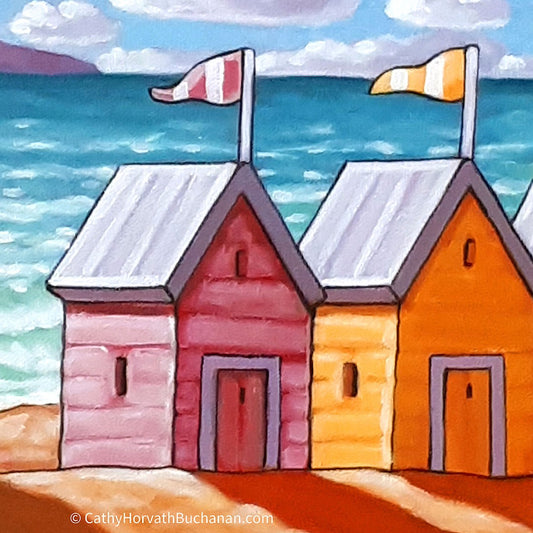 Beach huts painting detail
