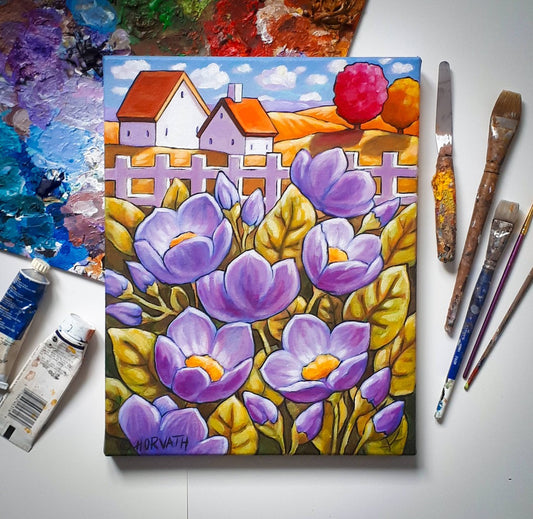 Fenced country blooms painting
