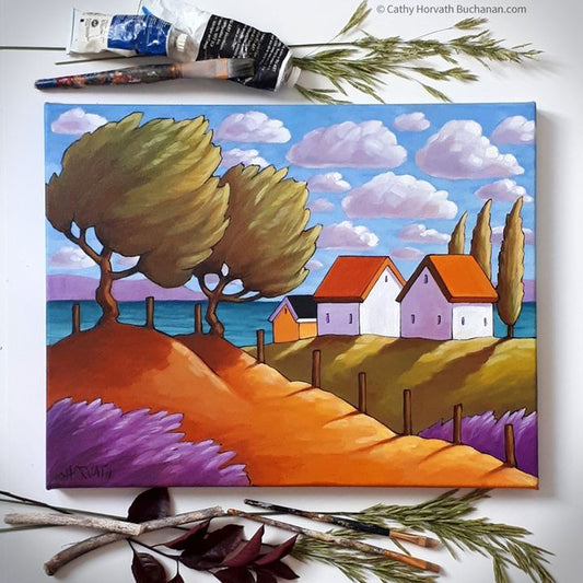 Windy Oceanside Hills Lavender, painting