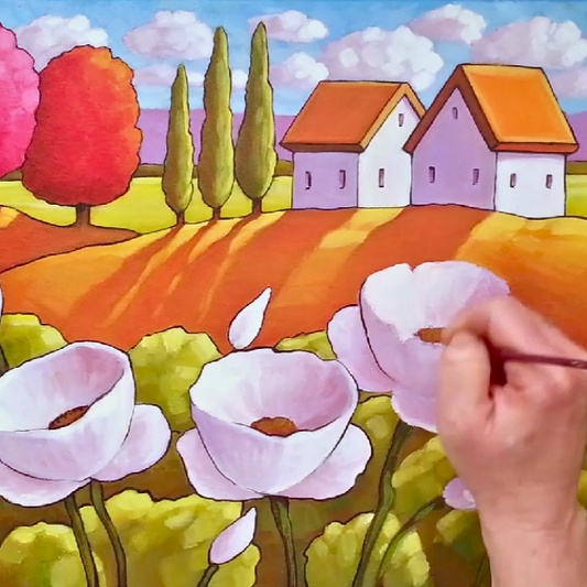 White Flowers Cottages Painting Video