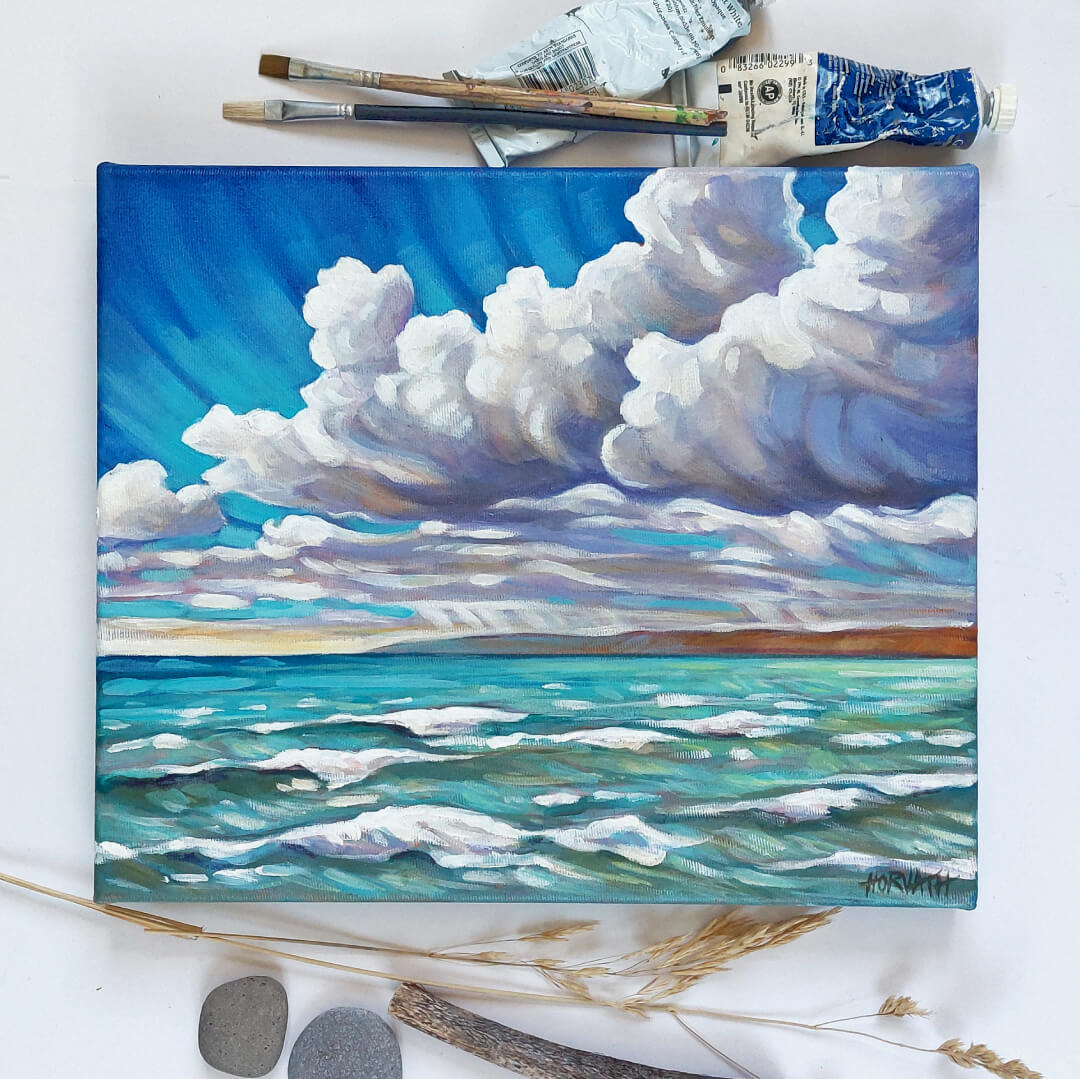 Port Sky & Waves, Original Painting 10x12