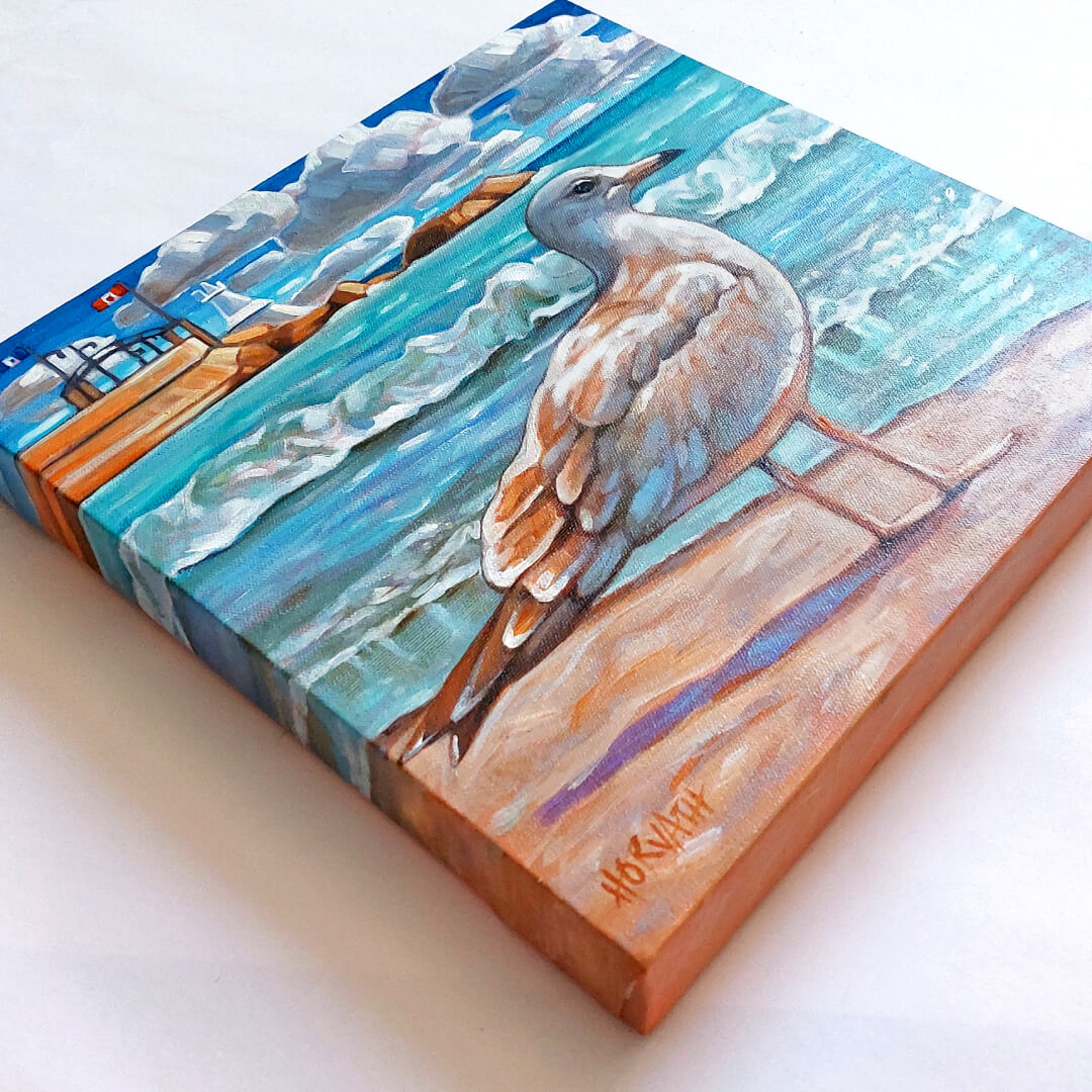 Seagull Pier, Original Painting 12x12