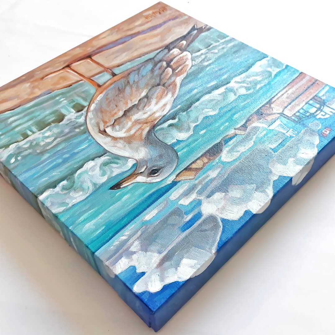 Seagull Pier, Original Painting 12x12