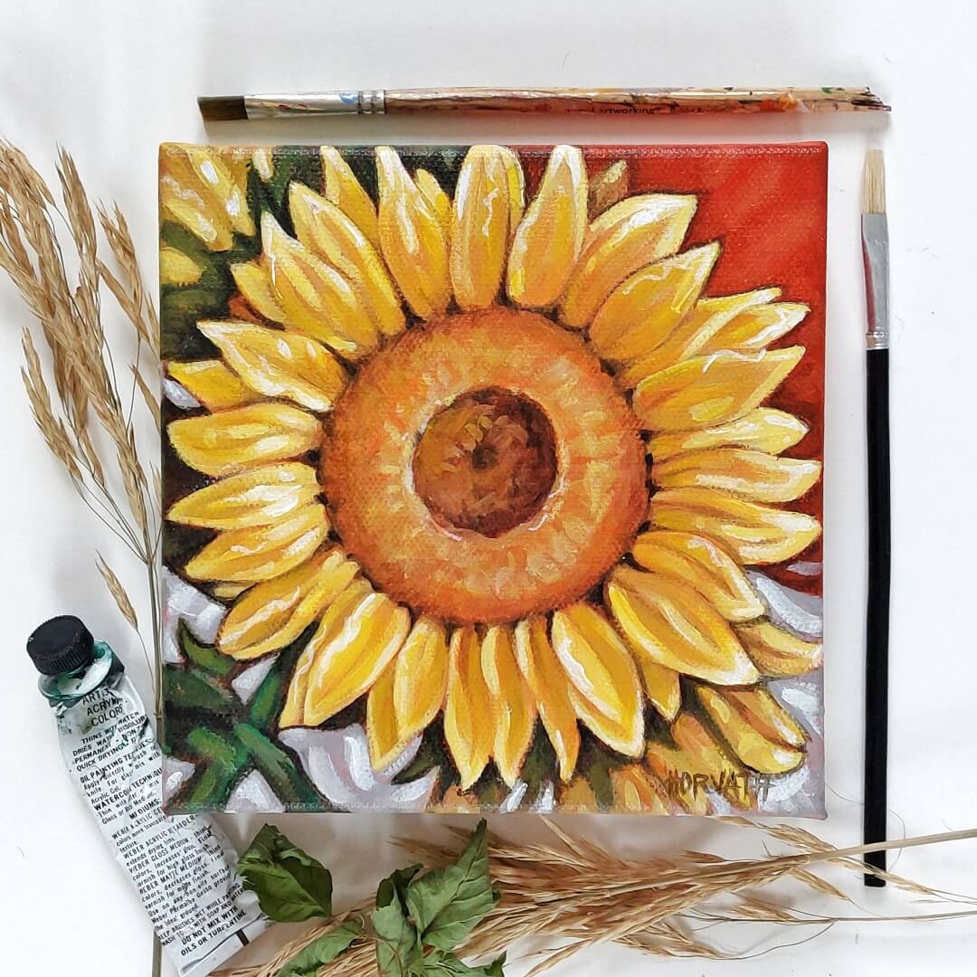 Sunflower, Wings Blooms, Original Painting 6x6