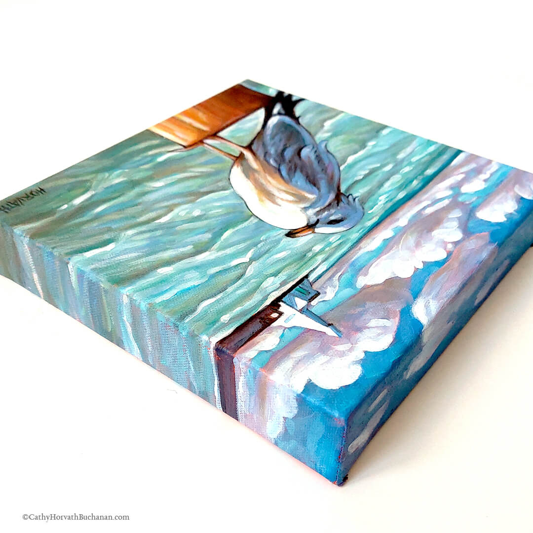Windy Waves Gull, Lakeside Portals, Original Painting 8x8