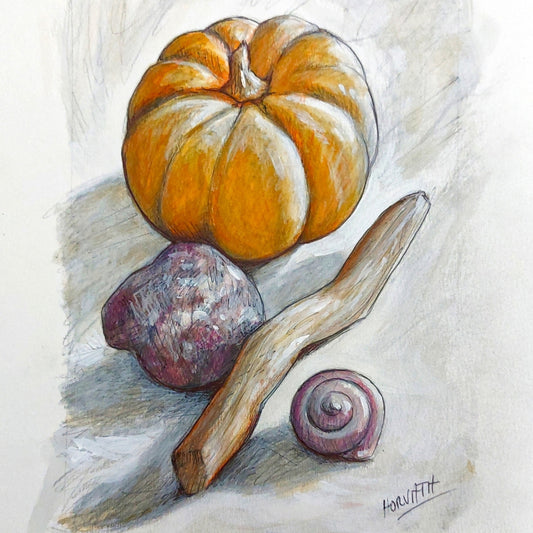 Squash Rock Stick Shell - Original Painting on Paper