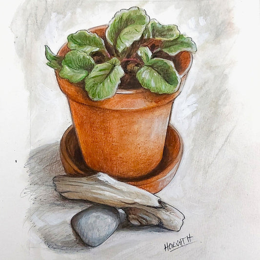Plant Sticks Rock - Original Painting on Paper
