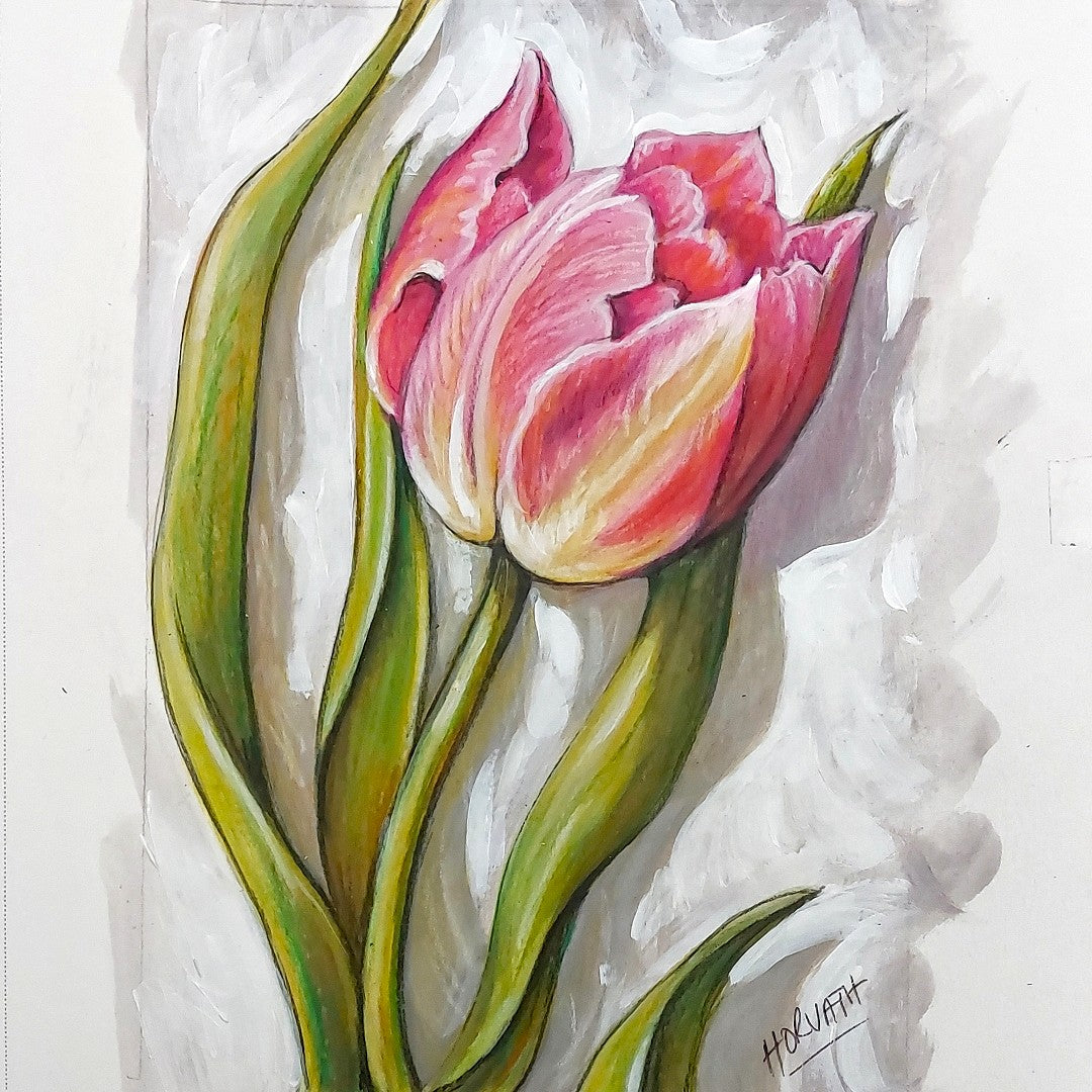 Pink Tulip - Original Painting on Paper