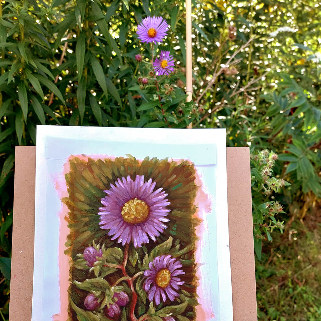 Wild Asters Original Painting on Paper in situ by artist Cathy Horvath Buchanan