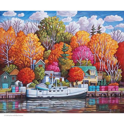 Autumn Harbour Port, Original Painting 20x24