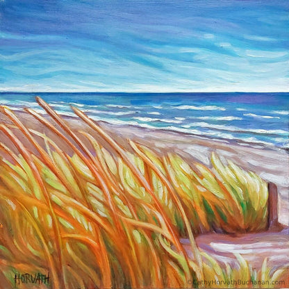 Beach Grass Breeze, Original Painting 8x8
