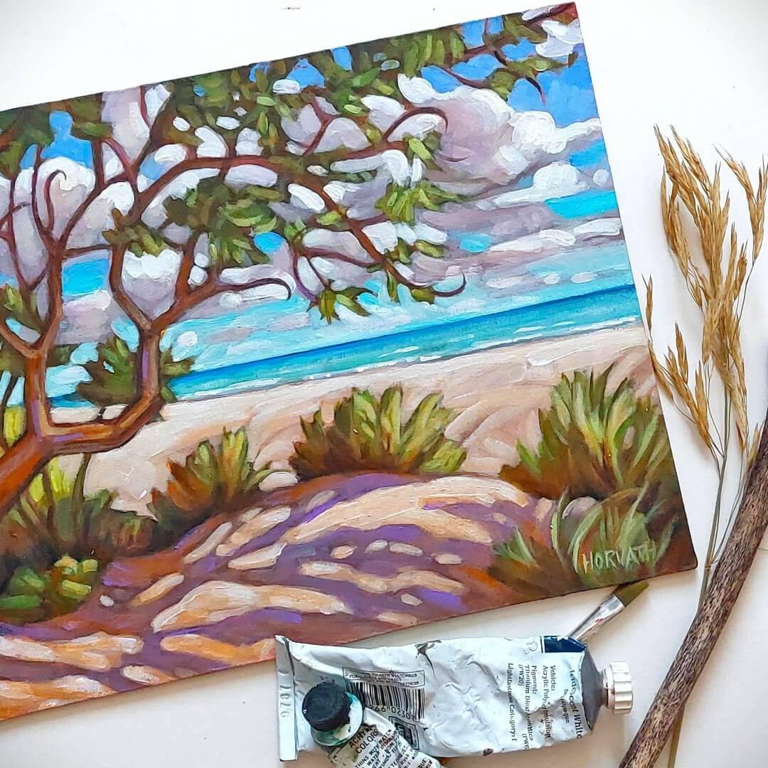 Main Beach Tree, Plein Air Original Painting 8x10