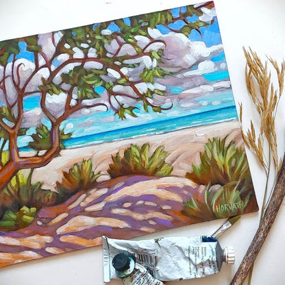 Main Beach Tree, Plein Air Original Painting 8x10