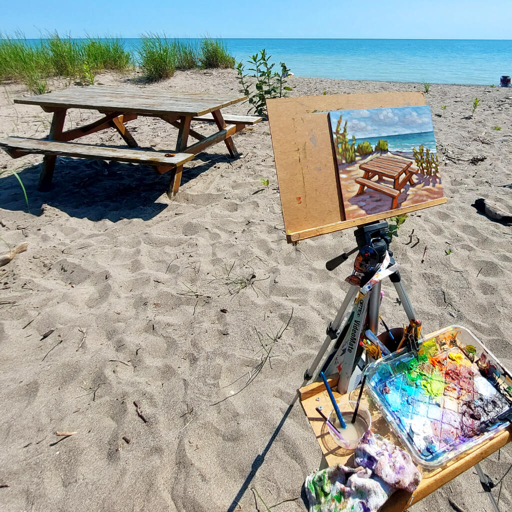 Erie Rest Picnic Table- Original Painting by artist cathy horvath buchanan