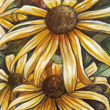 DAY 6 - Black Eyes Susans - Original Daily Draw to Paint