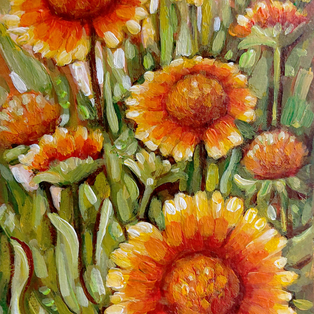 Blanket Flowers- Original Painting on Paper  detail by artist Cathy Horvath Buchanflatlayan