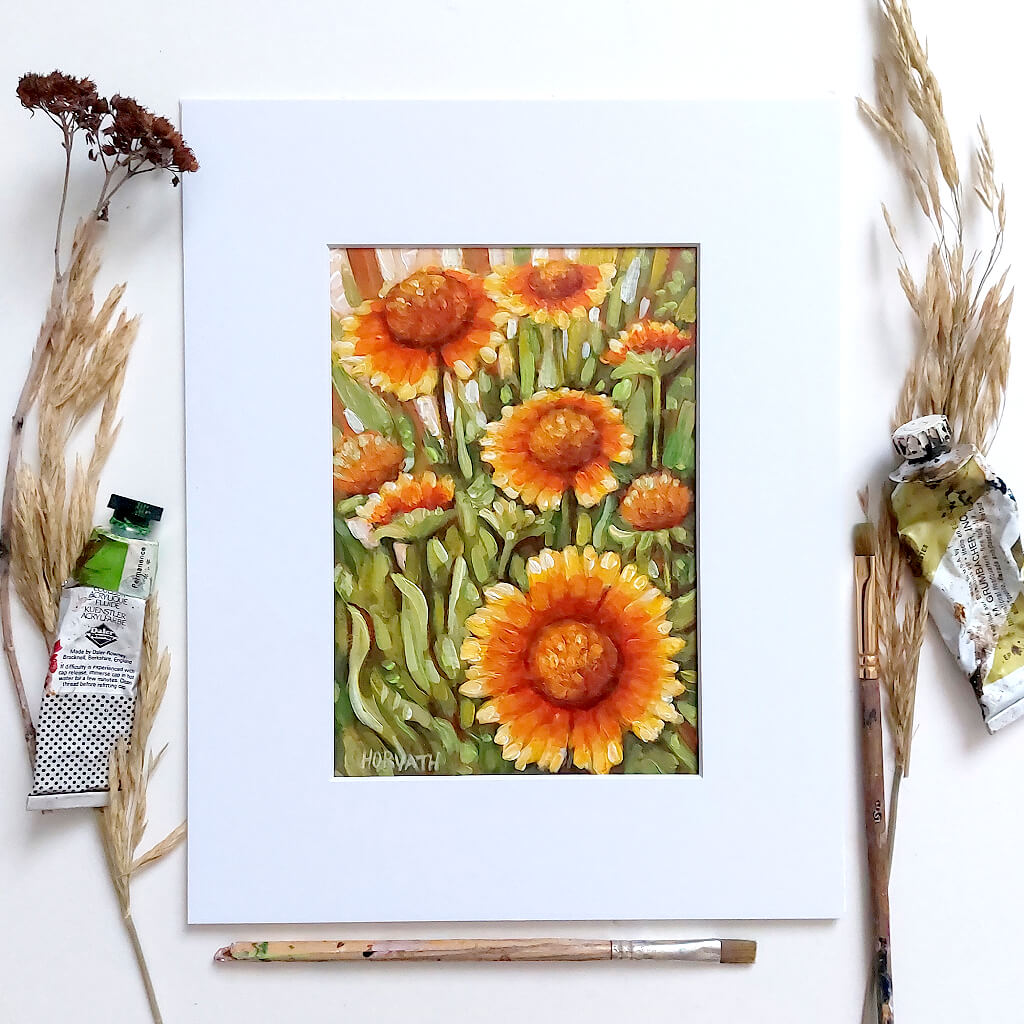 Blanket Flowers- Original Painting on Paper flatlay by artist Cathy Horvath Buchanan