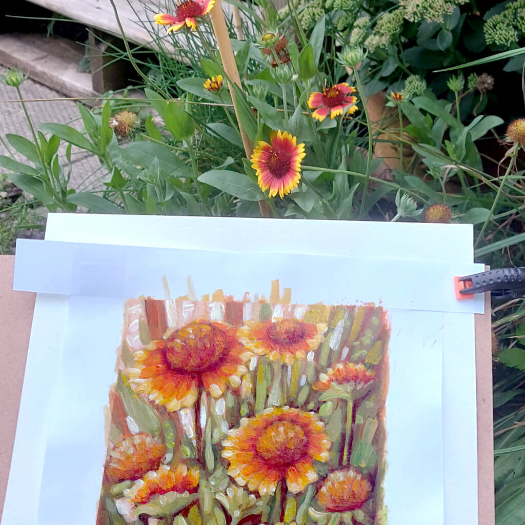 Blanket Flowers- Original Painting on Paper in situ by artist Cathy Horvath Buchanan