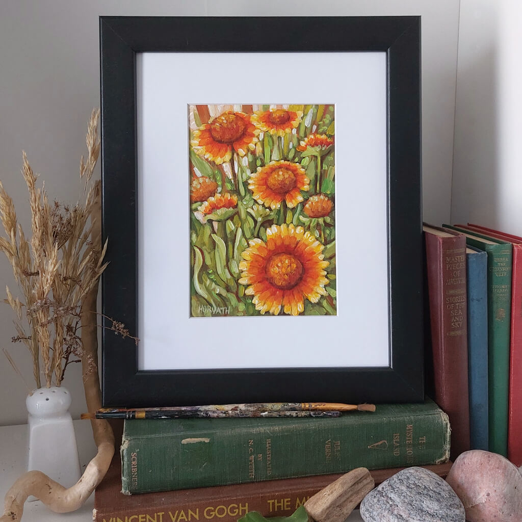 Blanket Flowers- Original Painting on Paper framed by artist Cathy Horvath Buchanan