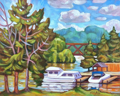 Deck View Marina, Plein Air Original Painting 8x10