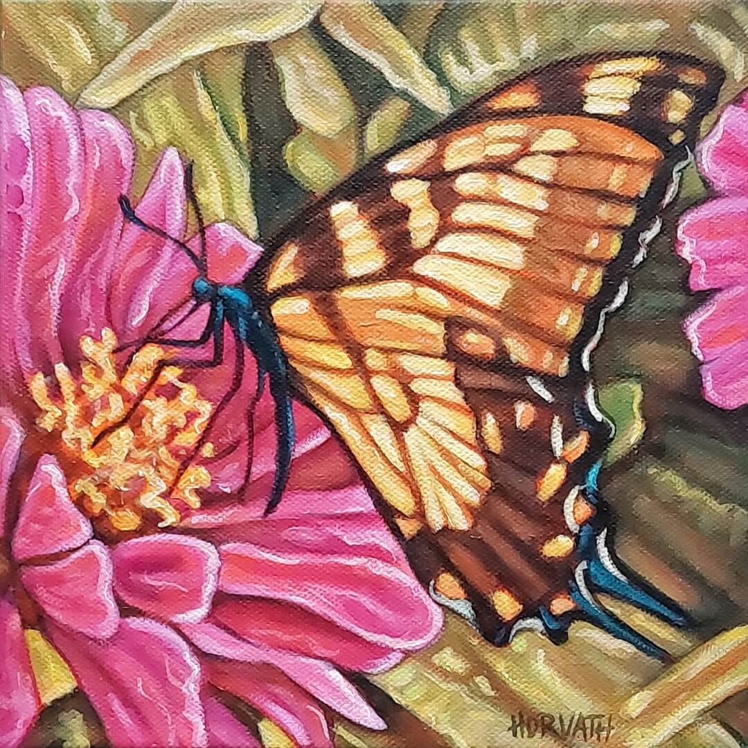 Butterfly, Wings Blooms, Original Painting 8x8