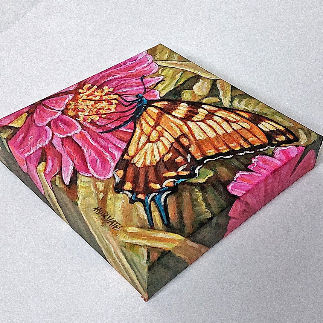 Butterfly, Wings Blooms, Original Painting 8x8