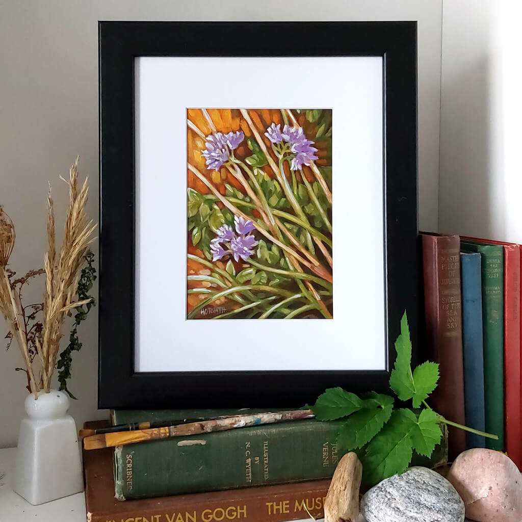 Chive Flowers Original Painting on Paper framed by artist Cathy Horvath Buchanan