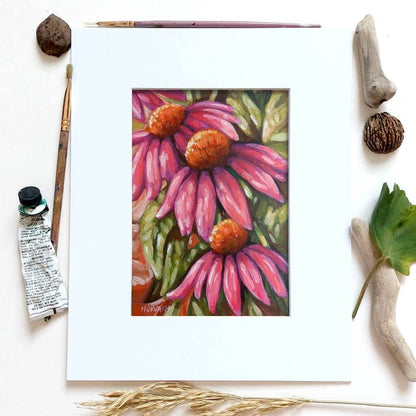 Coneflowers- Original Painting on Paper flatlay by artist Cathy Horvath Buchanan
