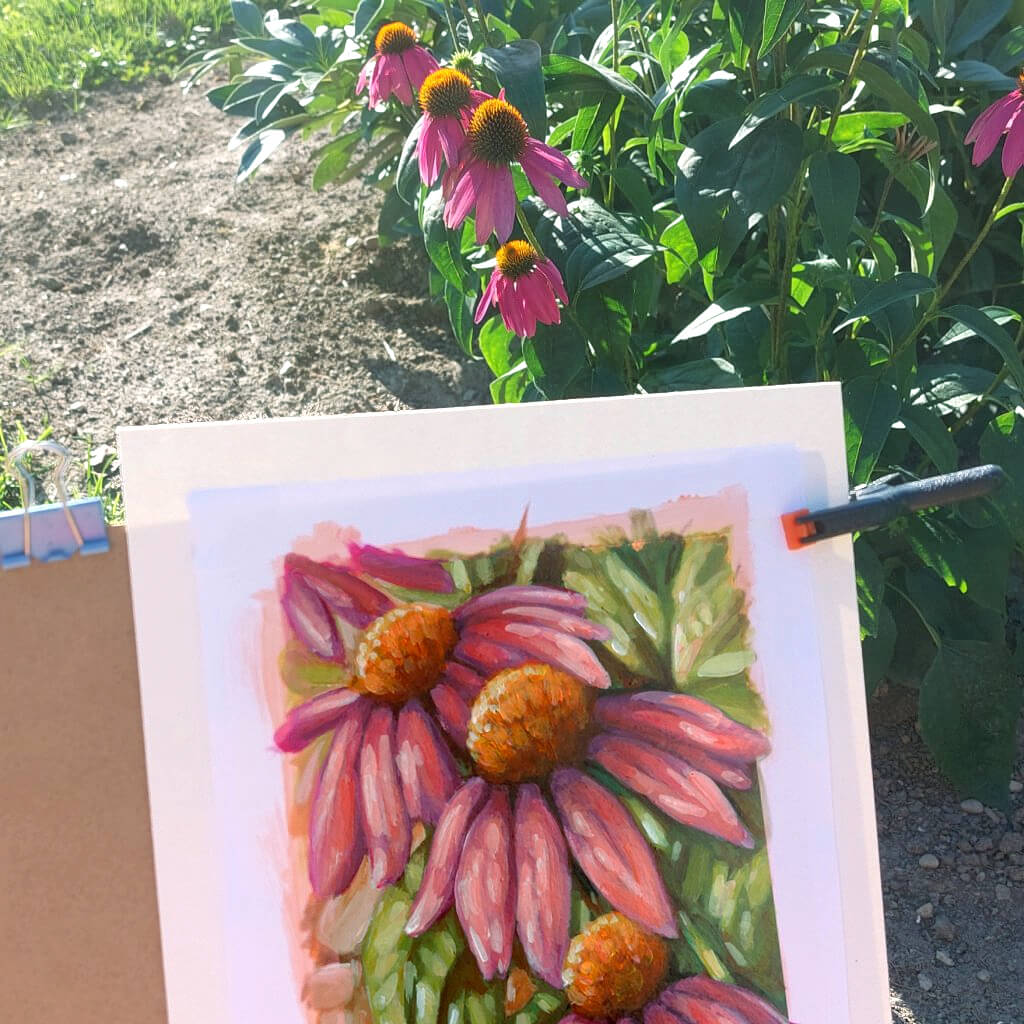 Coneflowers- Original Painting on Paper in progress by artist Cathy Horvath Buchanan