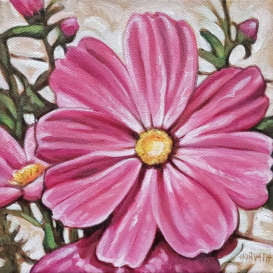 Cosmos, Wings Blooms, Original Painting 6x6