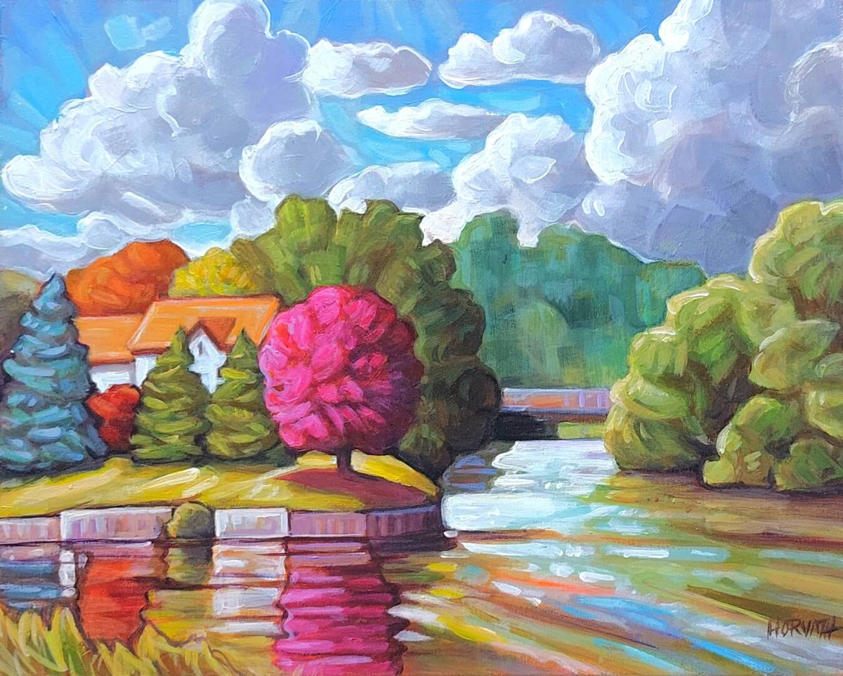 Creek Red Tree, Plein Air Original Painting 8x10