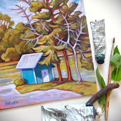 Creek Tree Hut, Plein Air Original Painting 8x10